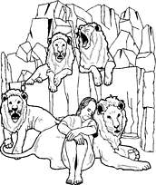 coloriage l enfant dans la fosse aux lions